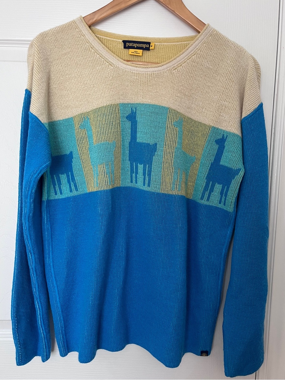 Patapampa Baby Alpaca Llama Jacquard Colorblock Knit Sweater